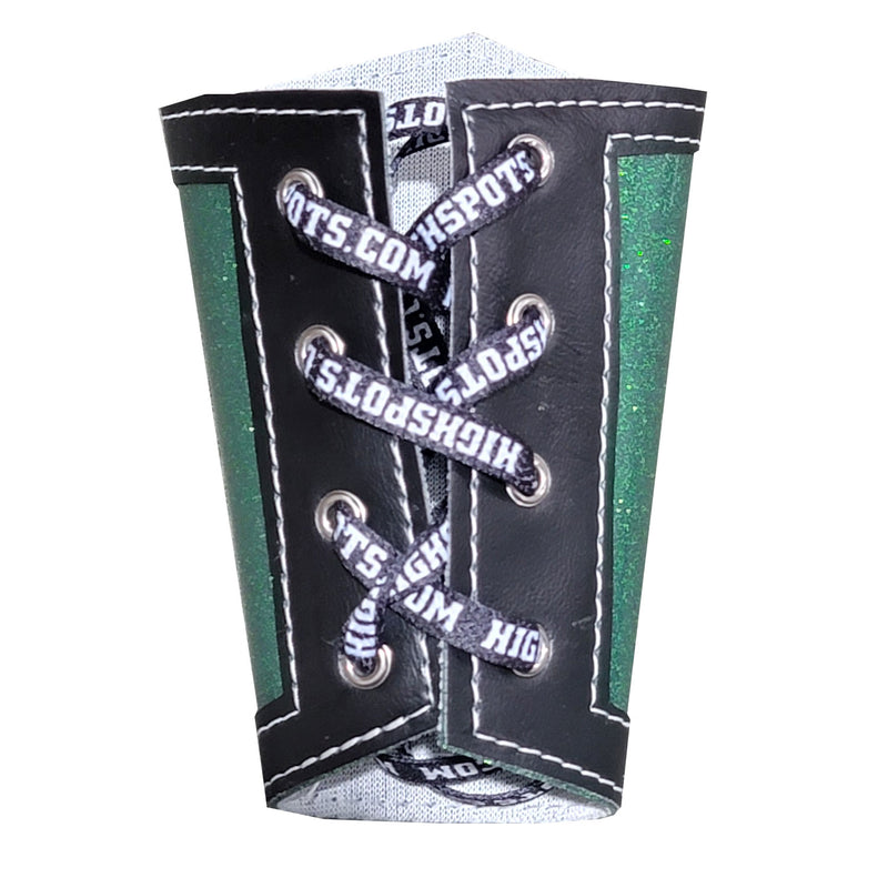 Black with Green Sparkle Lace-Up Wrist Gauntlets