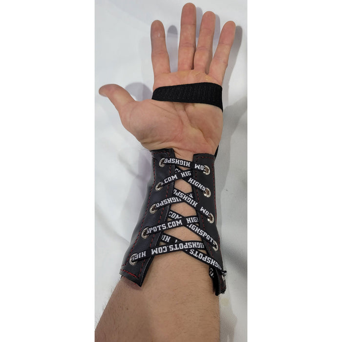 Black Lace-Up Wrist Gauntlets with Hand Strap