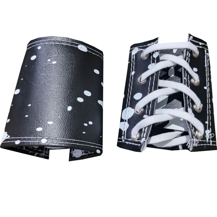 Black with White Paint Splatter Print Lace-Up Gauntlets