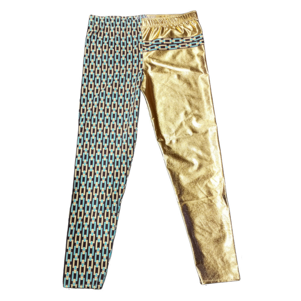 Gold Metallic with Chain Pattern Design Long Tights —
