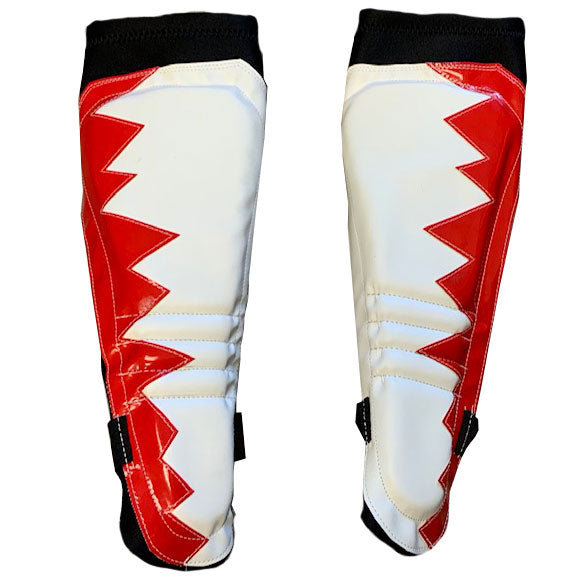 Natural White and Red Patent Design on Black Kickpads — Highspots.com