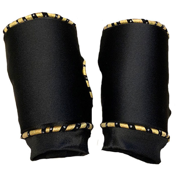 Black with Gold Hologram with Black Stripes and Rhinestones Knee Pads