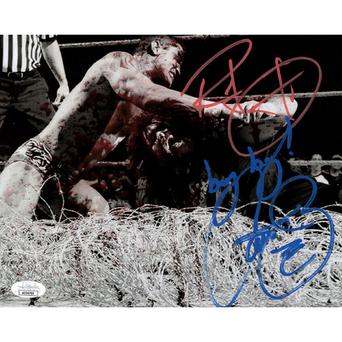 Mick Foley & Randy Orton Bloody 8 x 10 Promo - JSA DUAL AUTOGRAPHED