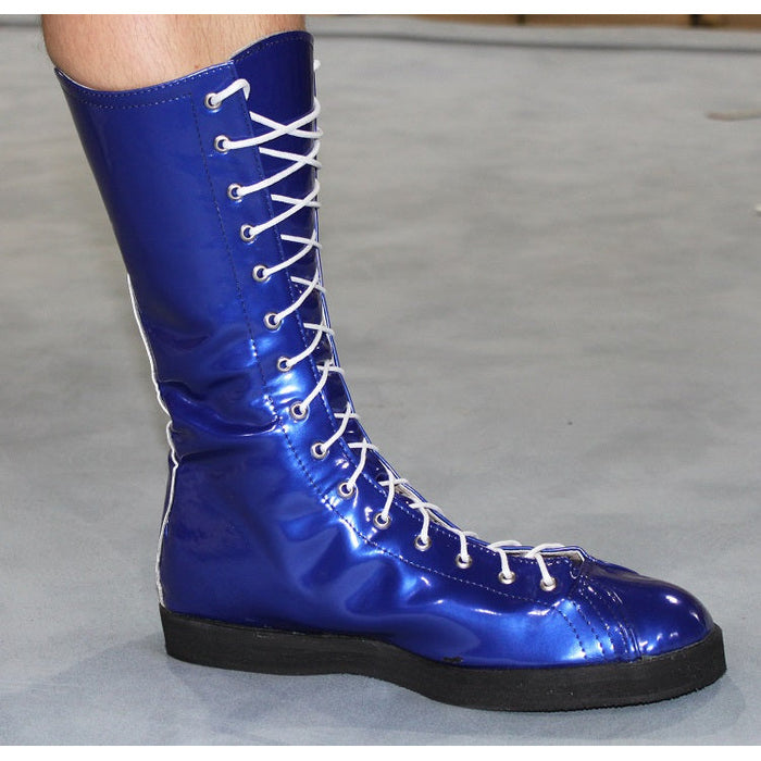 Blue Patent Wrestling Boots