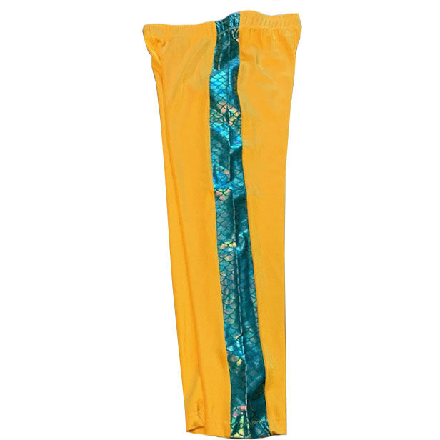 Yellow with Contrasting Aqua Green Scale Stripe Long Tights