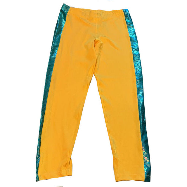 Yellow with Contrasting Aqua Green Scale Stripe Long Tights