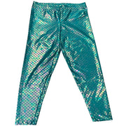Aqua Green Scale Hologram Long Tights