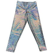 Silver Hologram Cracked Ice Long Tights