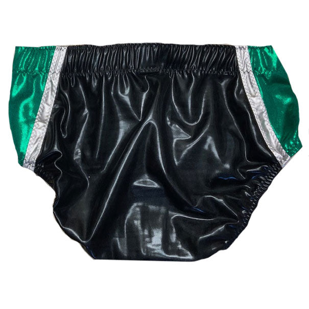 Black Wetlook with Green-Silver Sides Trunks