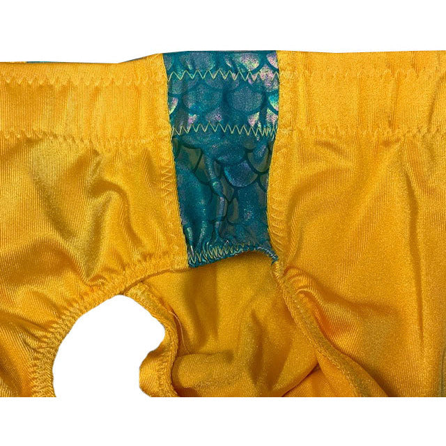 Yellow with Aqua Green Fish Scale Side Contrast Trunks
