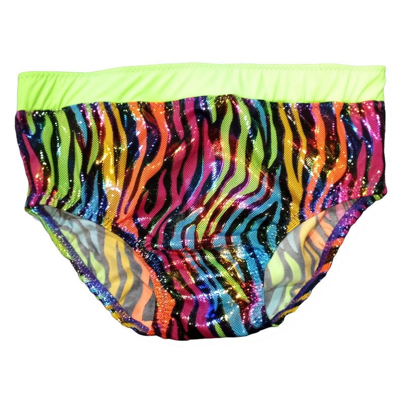 Rainbow Metallic Tiger Print with Light Green Waistband Trunks