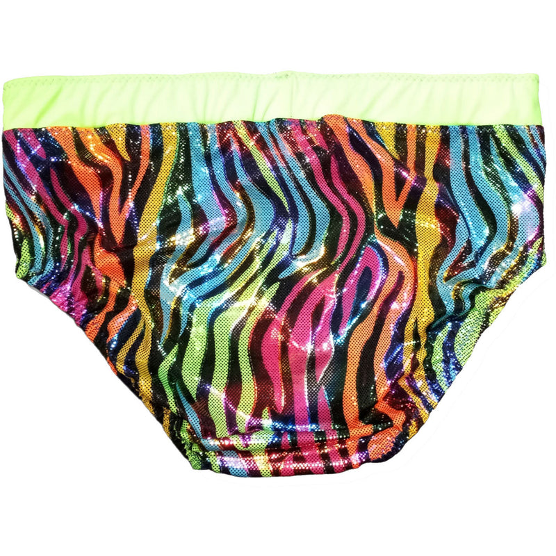 Rainbow Metallic Tiger Print with Light Green Waistband Trunks