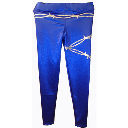 IN STOCK - royal blue with silver barbed wire long tights