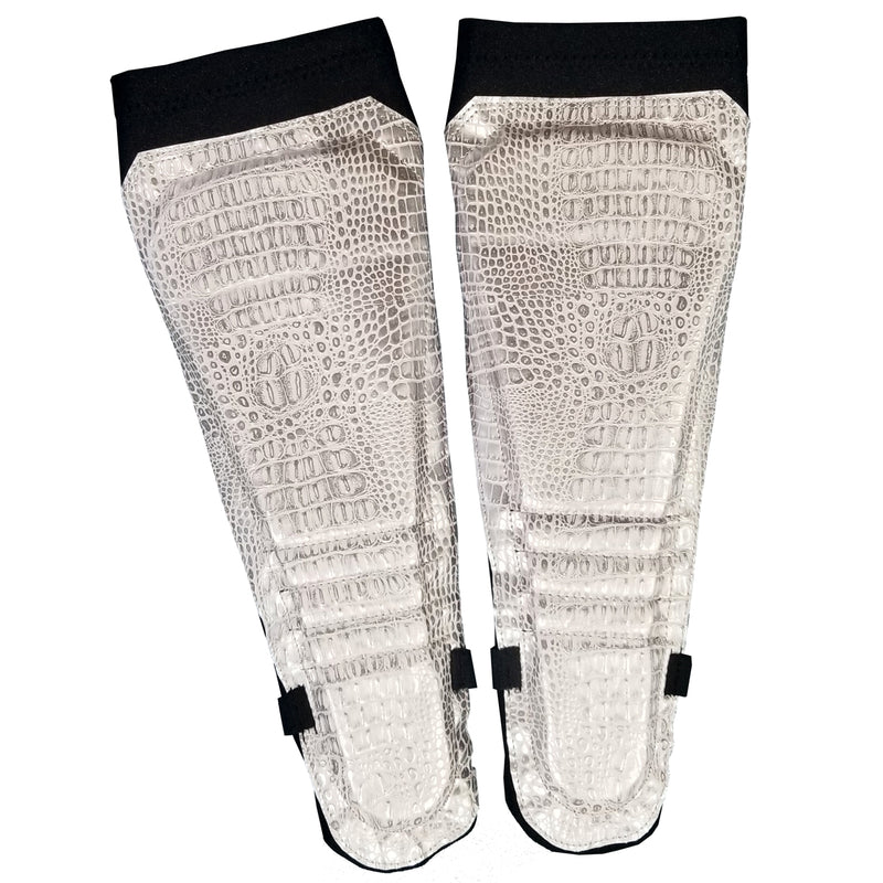 White-Silver Snakeskin on Black Kickpads